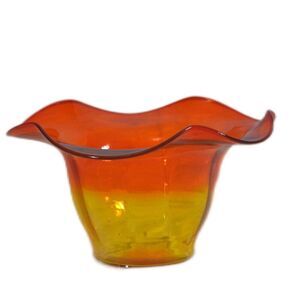 Blenco Amberina Ruffled Art Glass Centerpiece Bowl
